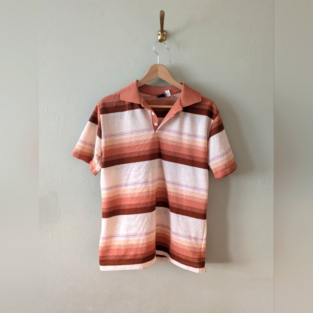 Vintage 70's Polyester JCPenney Button Collared Polo